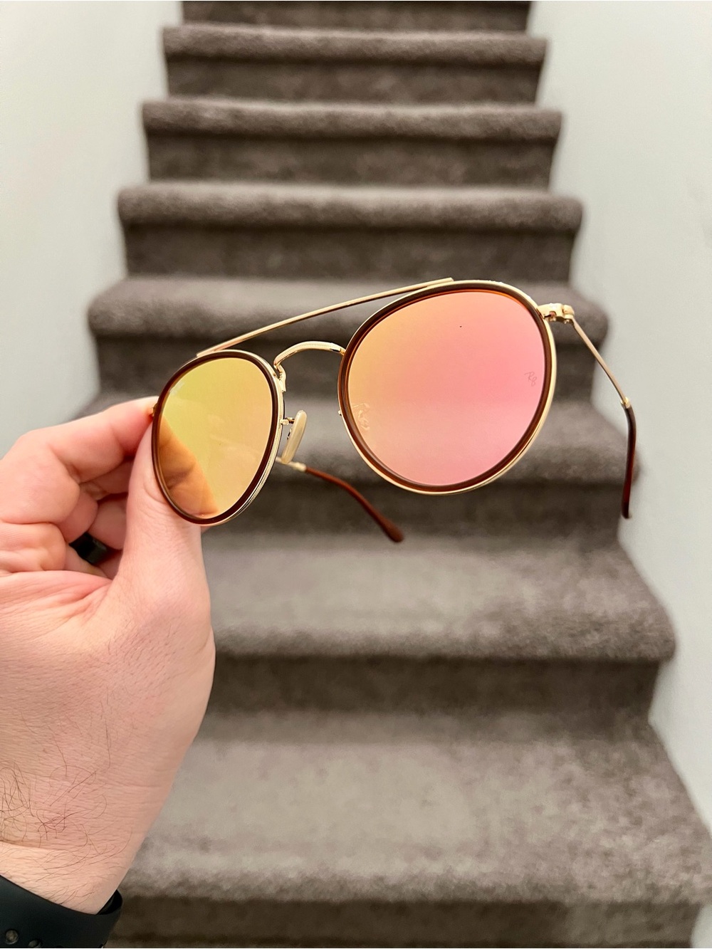 NEW Ray-Ban RB3647N 001/7O 51-22 Round Double Bridge Sunglasses - Gold - Picture 2 of 8